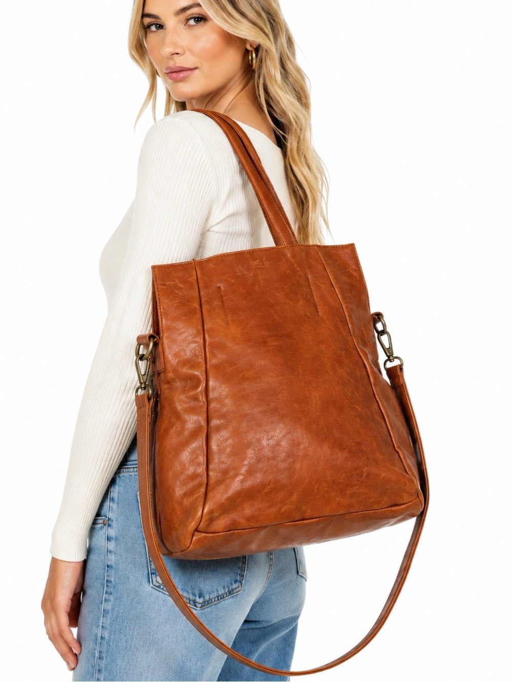 NWT Rossi Firenze Italy Convertible Leather Tote Backpack Cognac Made in Italy